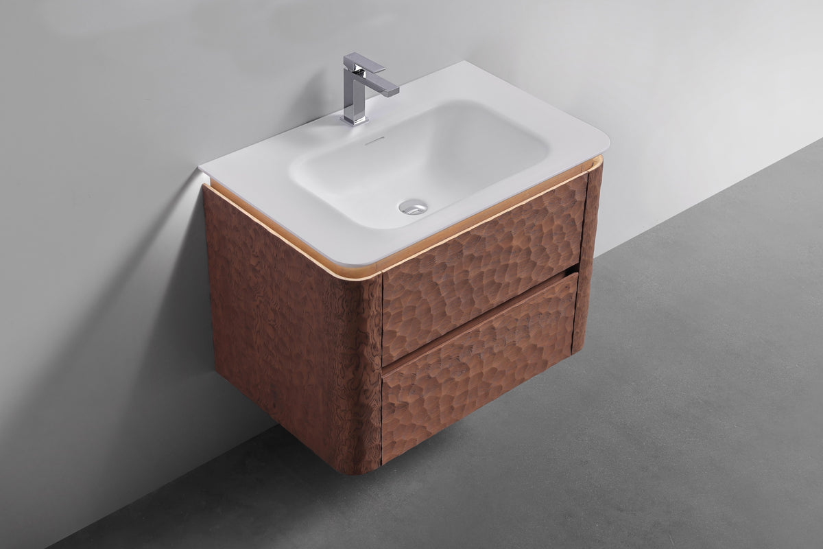 32'' Lumi Modern Wall Mount Bathroom Vanity - Weathered Wood