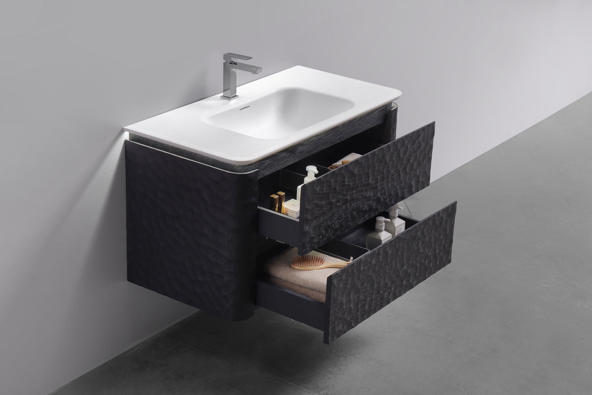 40'' Lumi Modern Wall Mount Bathroom Vanity - True Black