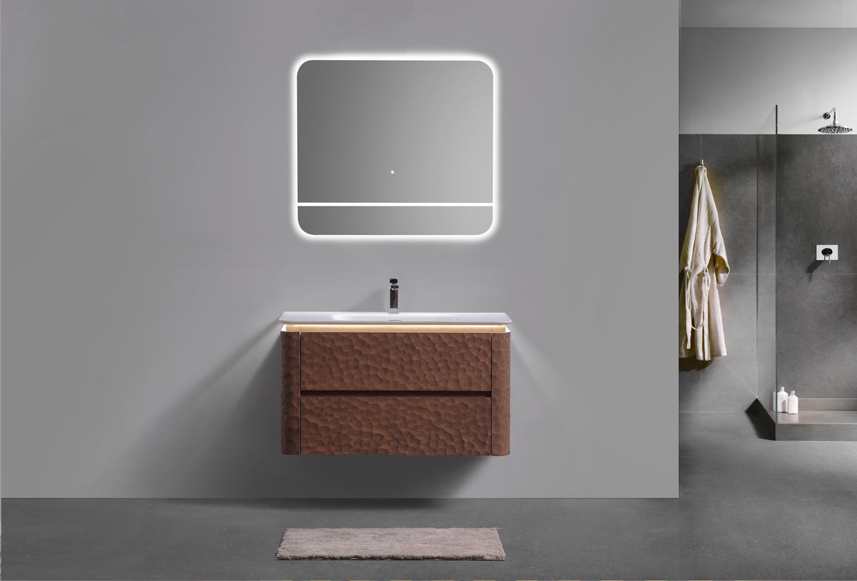 40'' Lumi Modern Wall Mount Bathroom Vanity - Weathered Wood
