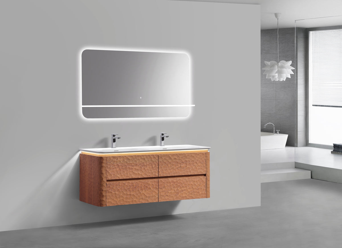 60'' Lumi Modern Double Sink Wall Mount Bathroom Vanity - OAKWOOD