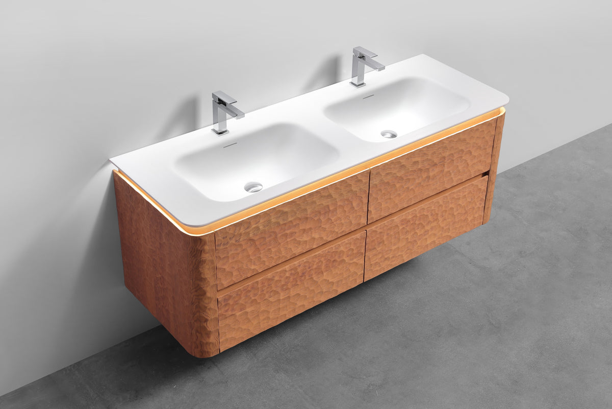 60'' Lumi Modern Double Sink Wall Mount Bathroom Vanity - OAKWOOD