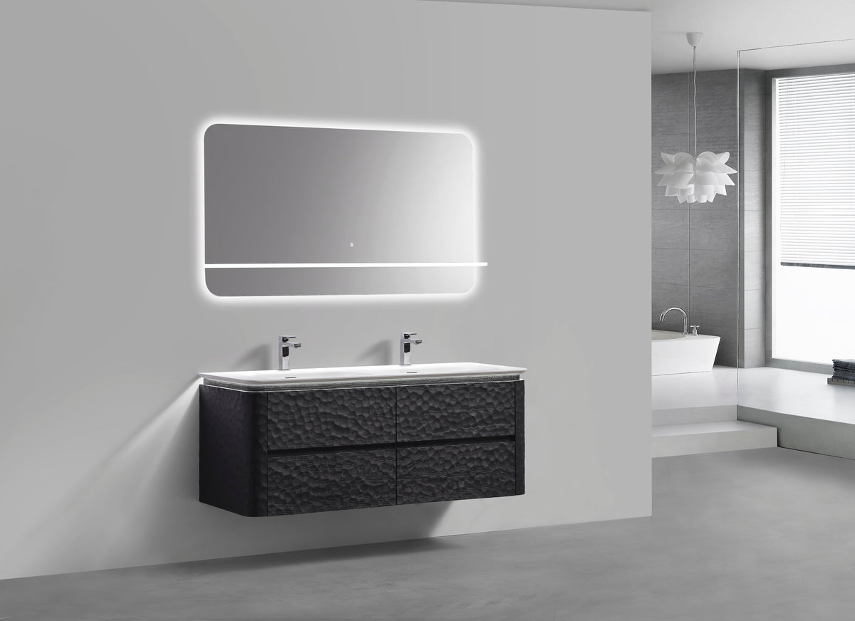60'' Lumi Modern Double Sink Wall Mount Bathroom Vanity - True Black - Restock ETA Mid Oct