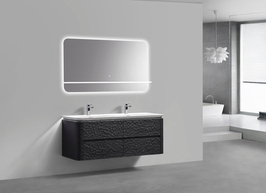 60'' Lumi Modern Double Sink Wall Mount Bathroom Vanity - True Black - Restock ETA Mid Oct