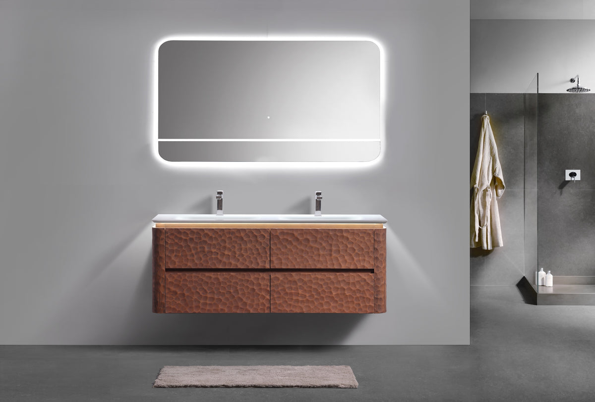 60'' Lumi Modern Double Sink Wall Mount Bathroom Vanity - Weathered Wood