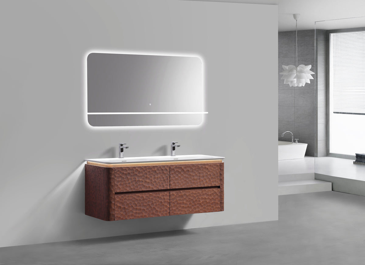 60'' Lumi Modern Double Sink Wall Mount Bathroom Vanity - Weathered Wood