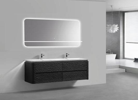72'' Lumi Modern Double Sink Wall Mount Bathroom Vanity - True Black