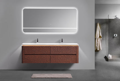 72'' Lumi Modern Double Sink Wall Mount Bathroom Vanity - Weathered Wood