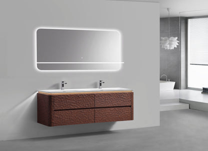 72'' Lumi Modern Double Sink Wall Mount Bathroom Vanity - Weathered Wood