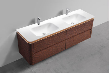 72'' Lumi Modern Double Sink Wall Mount Bathroom Vanity - Weathered Wood