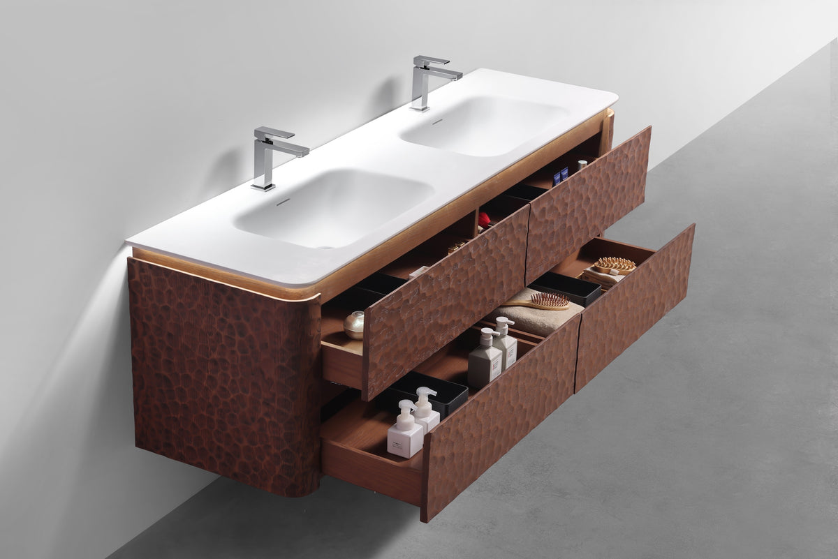 72'' Lumi Modern Double Sink Wall Mount Bathroom Vanity - Weathered Wood