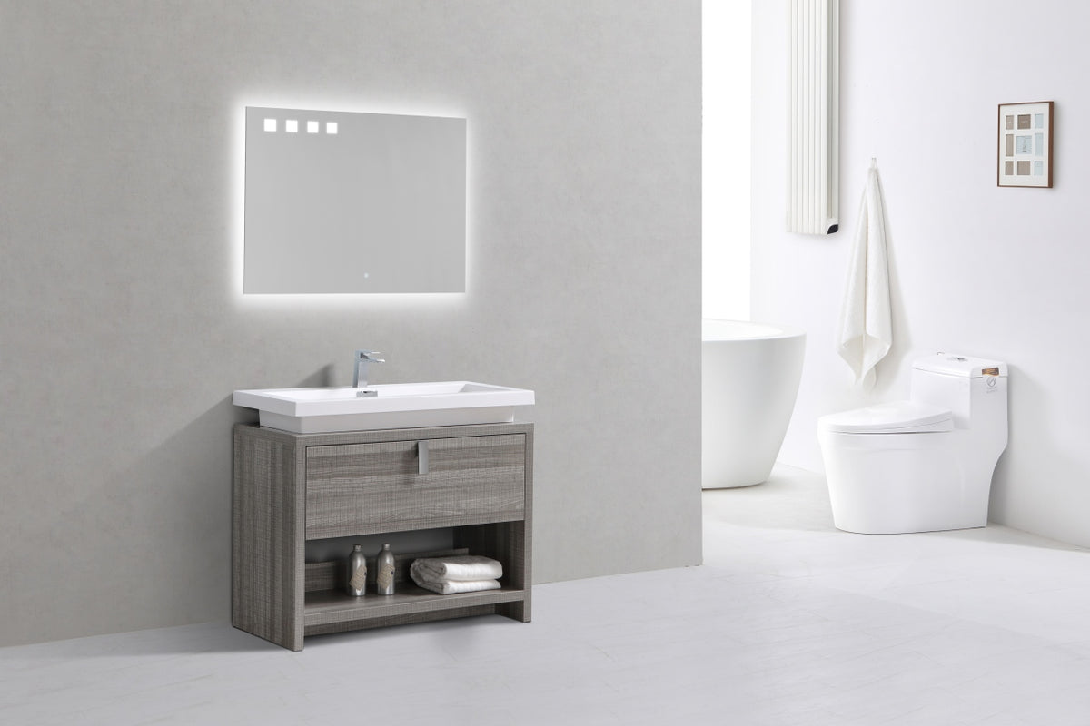 Levi 40" Ash Gray Modern Bathroom Vanity w/ Cubby Hole