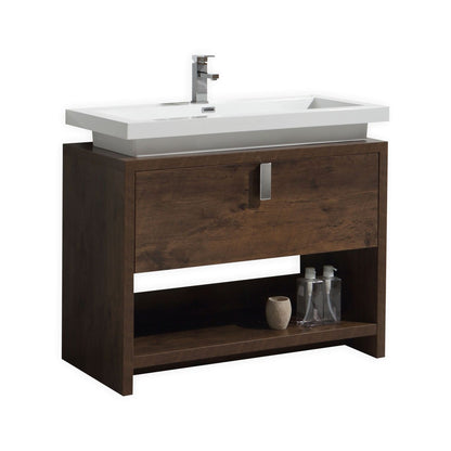 Levi 40" Rose Wood Modern Bathroom Vanity w/ Cubby Hole