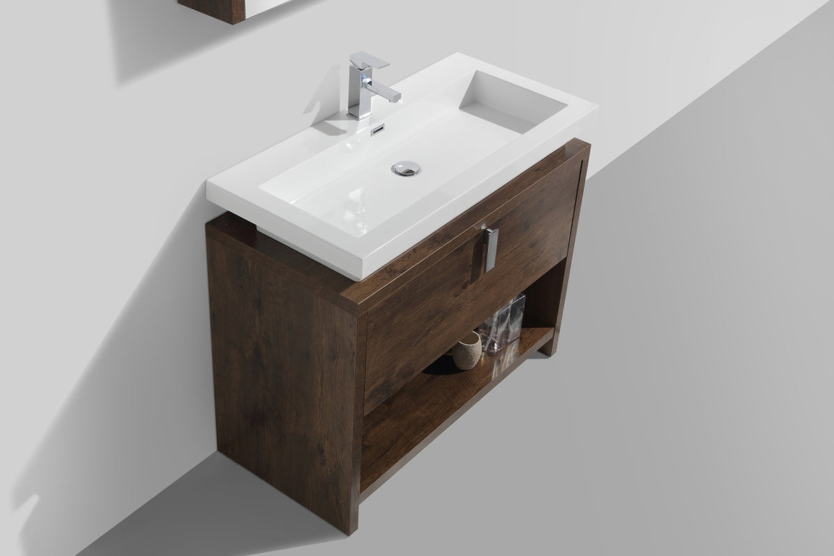 Levi 40" Rose Wood Modern Bathroom Vanity w/ Cubby Hole