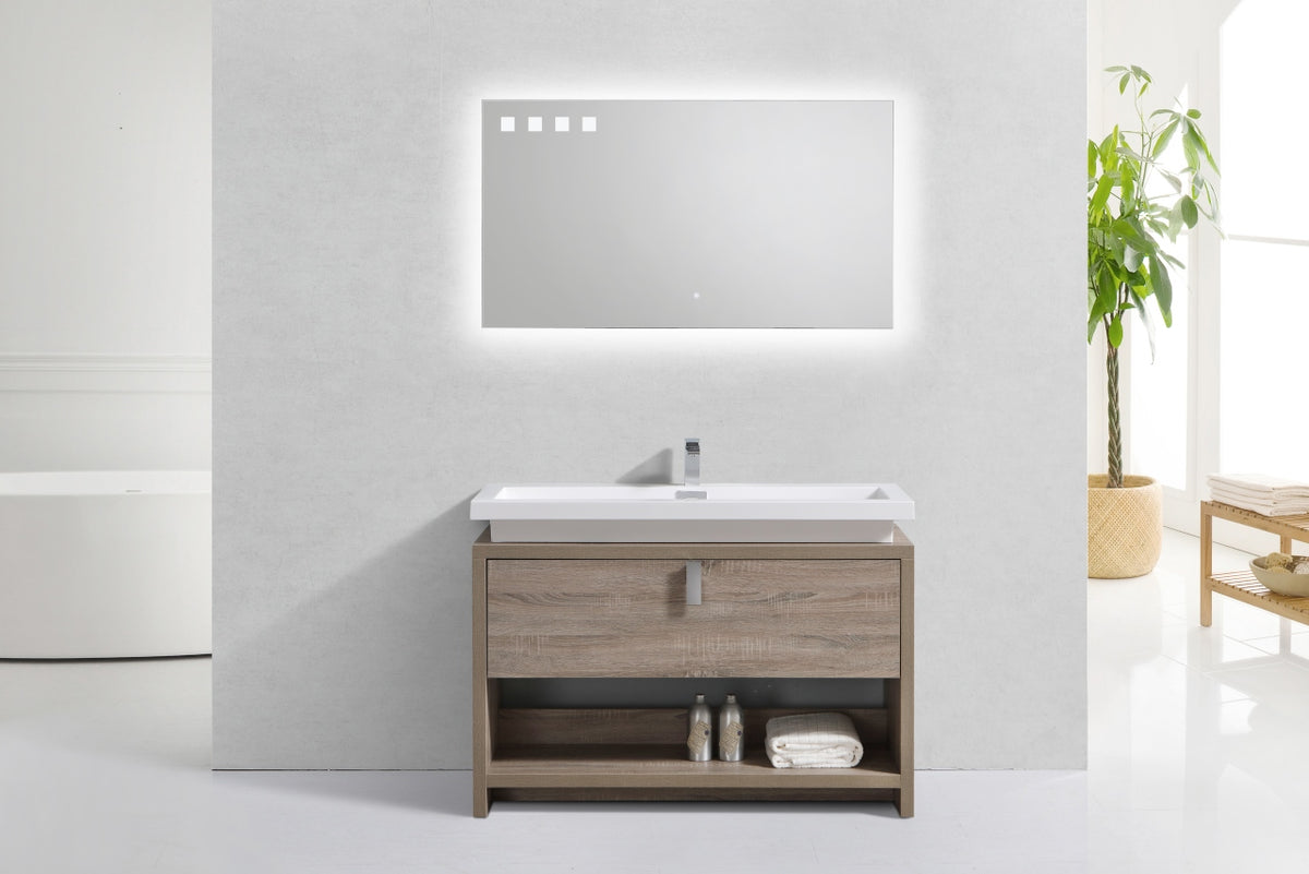 Levi 48" Havana Oak  Modern Bathroom Vanity w/ Cubby Hole