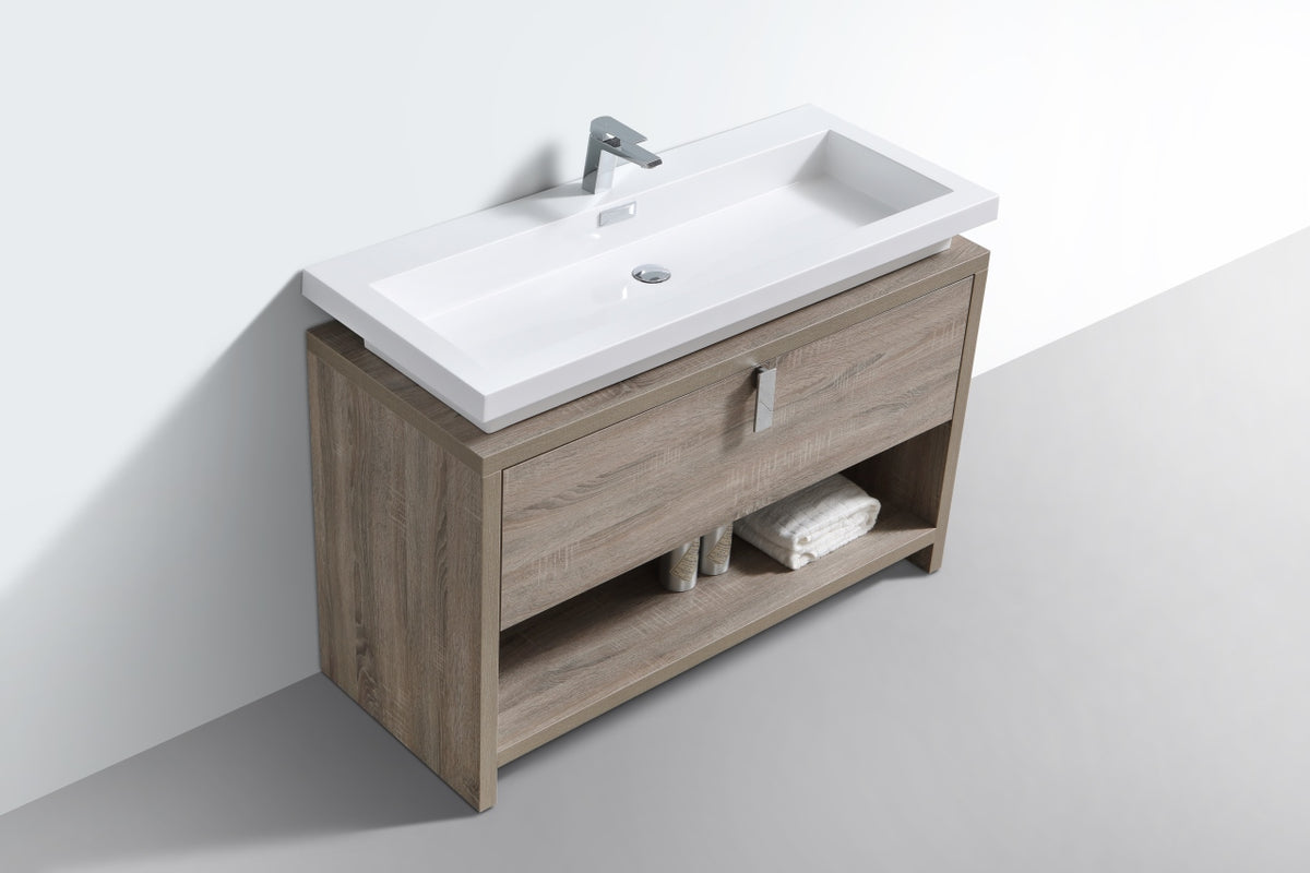 Levi 48" Havana Oak  Modern Bathroom Vanity w/ Cubby Hole