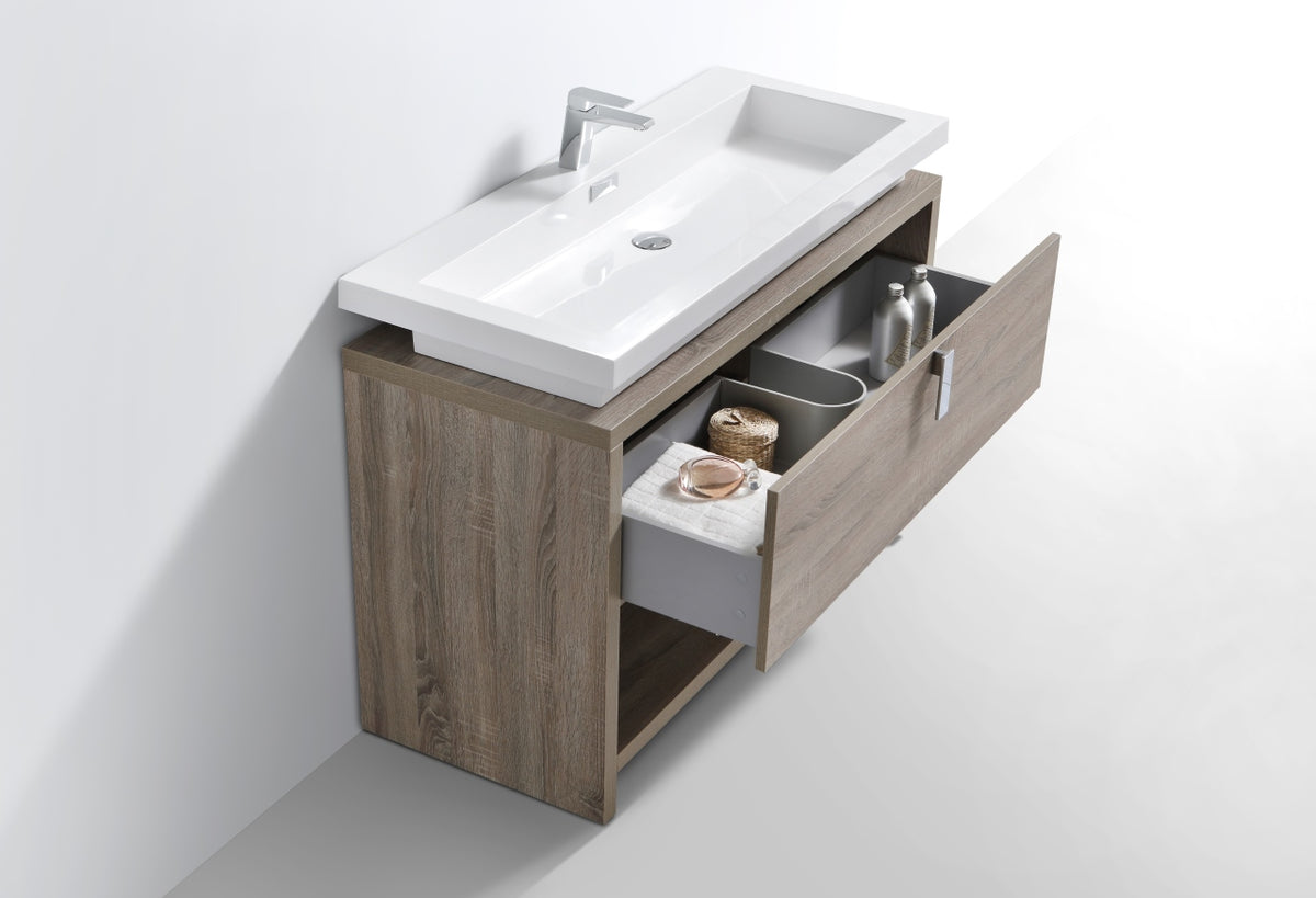 Levi 48" Havana Oak  Modern Bathroom Vanity w/ Cubby Hole
