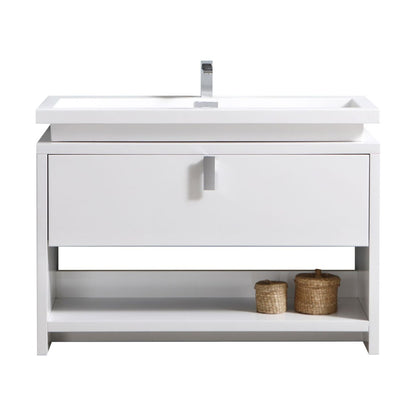 Levi 48" Gloss White Modern Bathroom Vanity w/ Cubby Hole