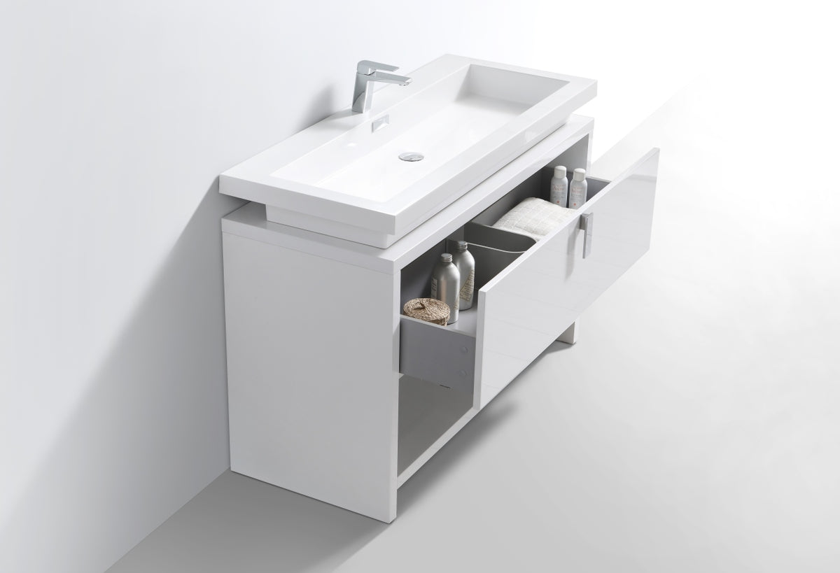 Levi 48" Gloss White Modern Bathroom Vanity w/ Cubby Hole