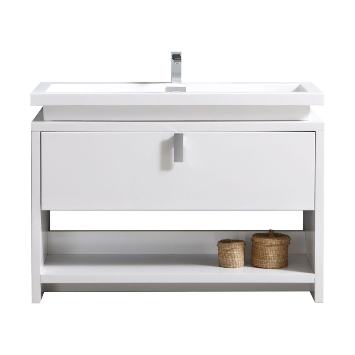 Levi 48" Gloss White Modern Bathroom Vanity w/ Cubby Hole