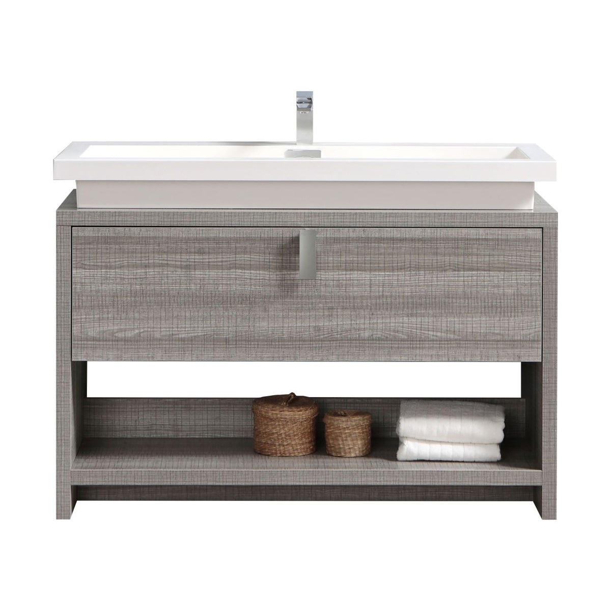 Levi 48" Ash Gray  Modern Bathroom Vanity w/ Cubby Hole