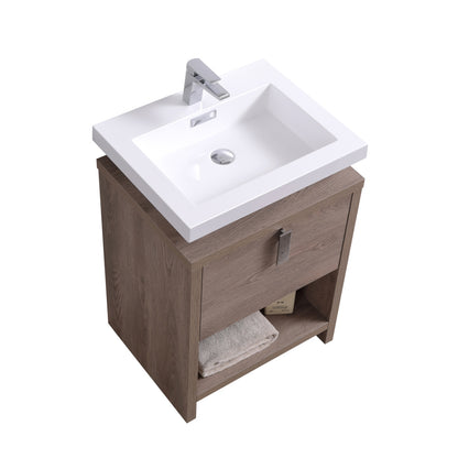 Levi 24" Butternut Modern Bathroom Vanity w/ Cubby Hole