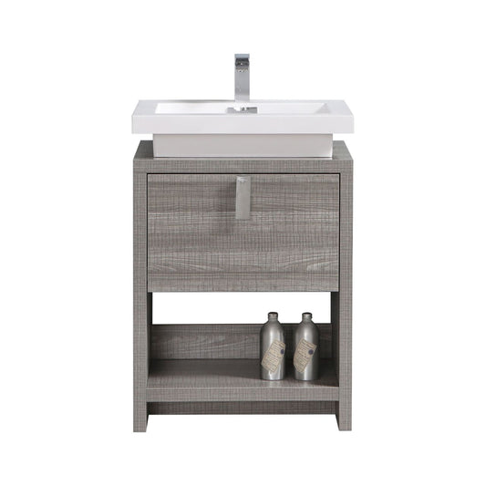 Levi 24" Ash Gray Modern Bathroom Vanity w/ Cubby Hole