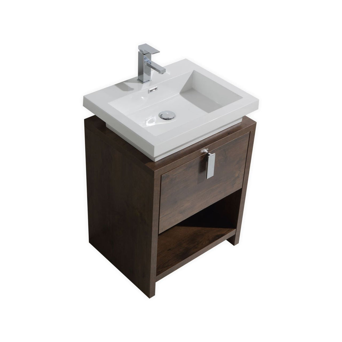 Levi 24" Rosewood Modern Bathroom Vanity w/ Cubby Hole