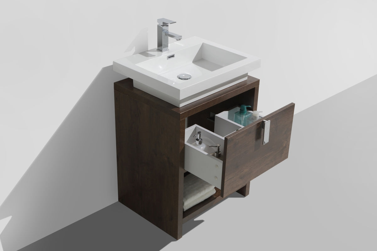 Levi 24" Rosewood Modern Bathroom Vanity w/ Cubby Hole