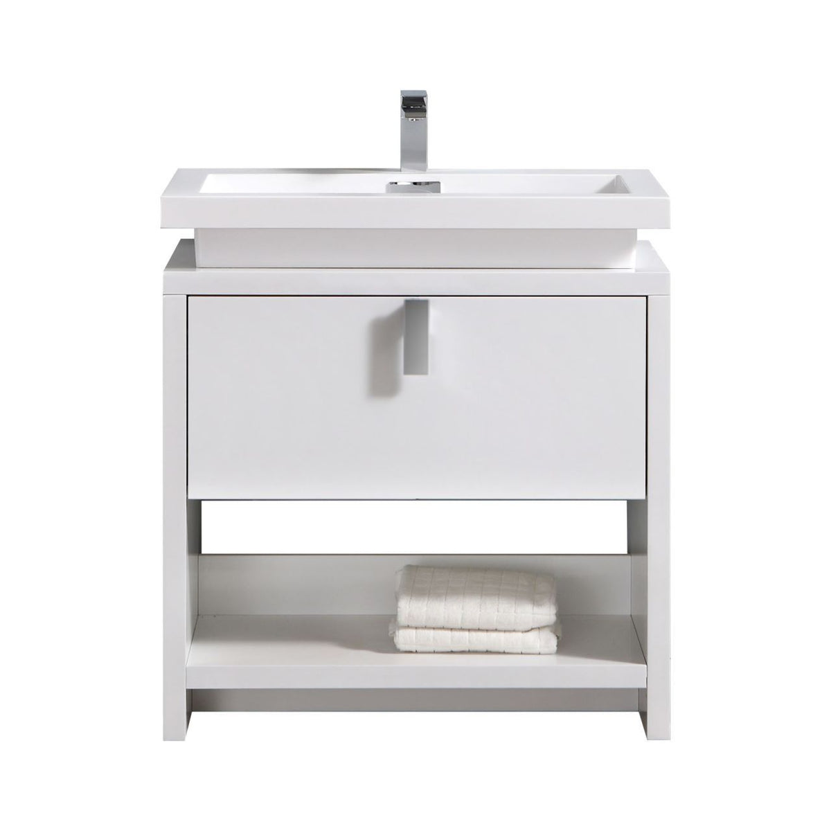 Levi 32" Gloss White Modern Bathroom Vanity w/ Cubby Hole