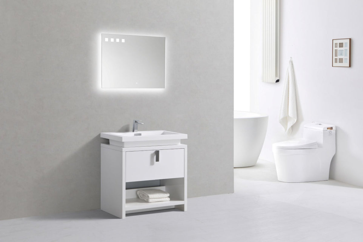 Levi 32" Gloss White Modern Bathroom Vanity w/ Cubby Hole