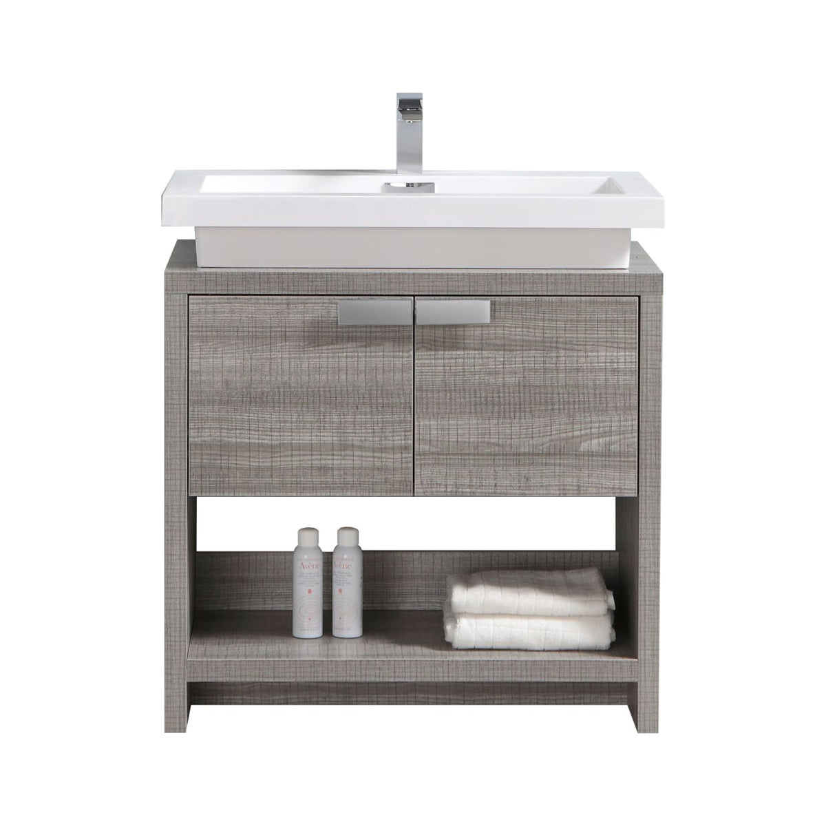 Levi 32" Ash Gray Modern Bathroom Vanity w/ Cubby Hole