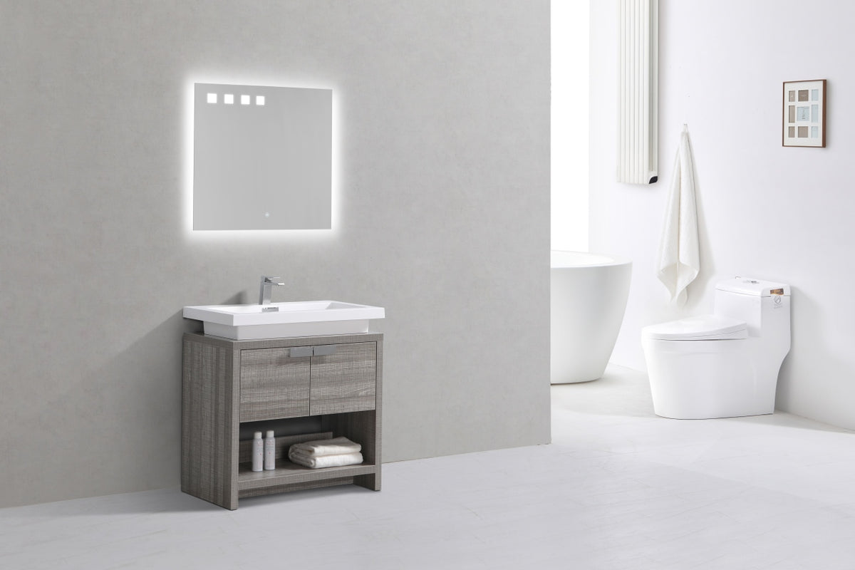 Levi 30" Ash Gray Modern Bathroom Vanity w/ Cubby Hole