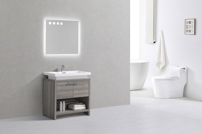 Levi 30" Ash Gray Modern Bathroom Vanity w/ Cubby Hole