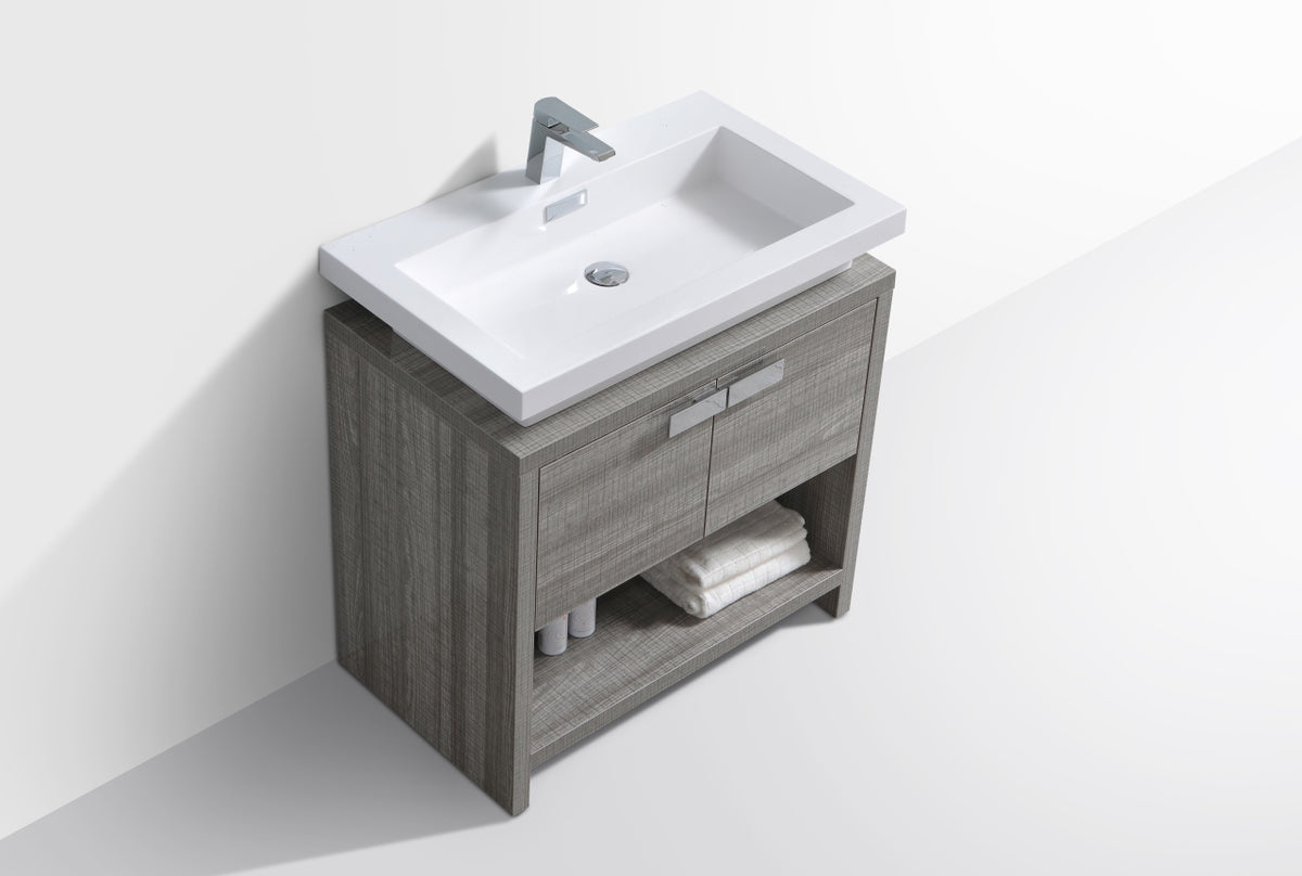 Levi 30" Ash Gray Modern Bathroom Vanity w/ Cubby Hole