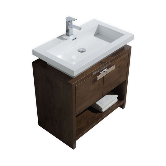 Levi 32" Rosewood Modern Bathroom Vanity w/ Cubby Hole