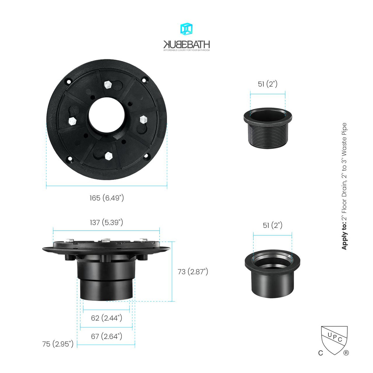 ABS 2 Inch Coupling with Compression and threaded Fittings