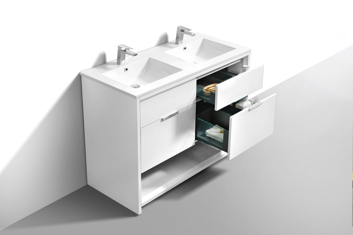 NUDO 48'' Floor Mount Double Sink Modern bathroom Vanity in Gloss White Finish