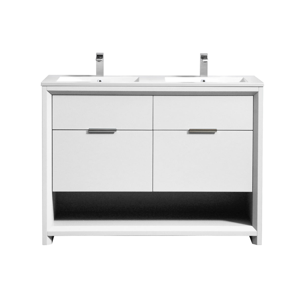 NUDO 48'' Floor Mount Double Sink Modern bathroom Vanity in Gloss White Finish