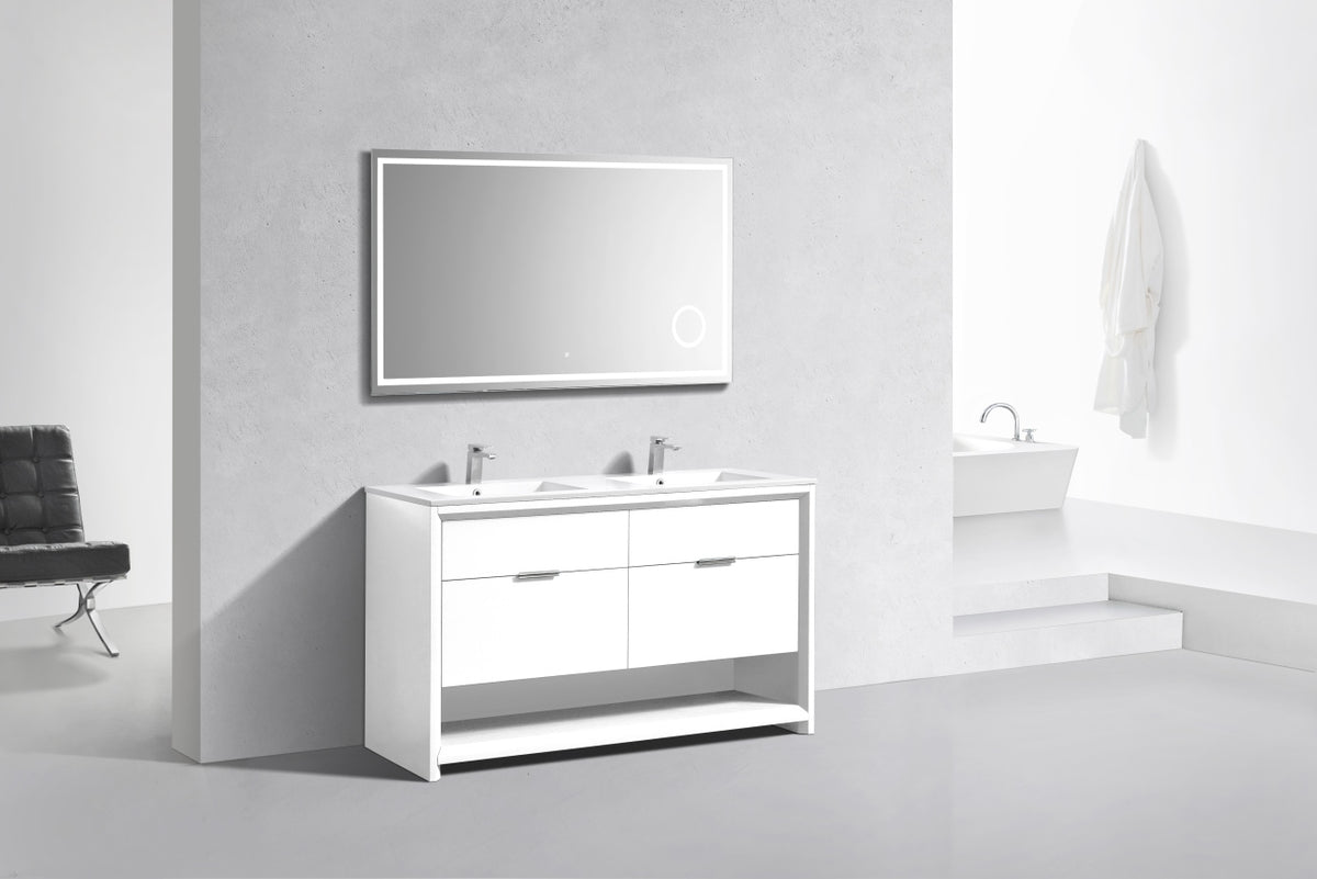 NUDO 60'' Floor Mount Double Sink Modern bathroom Vanity in Gloss White Finish - Floor Model