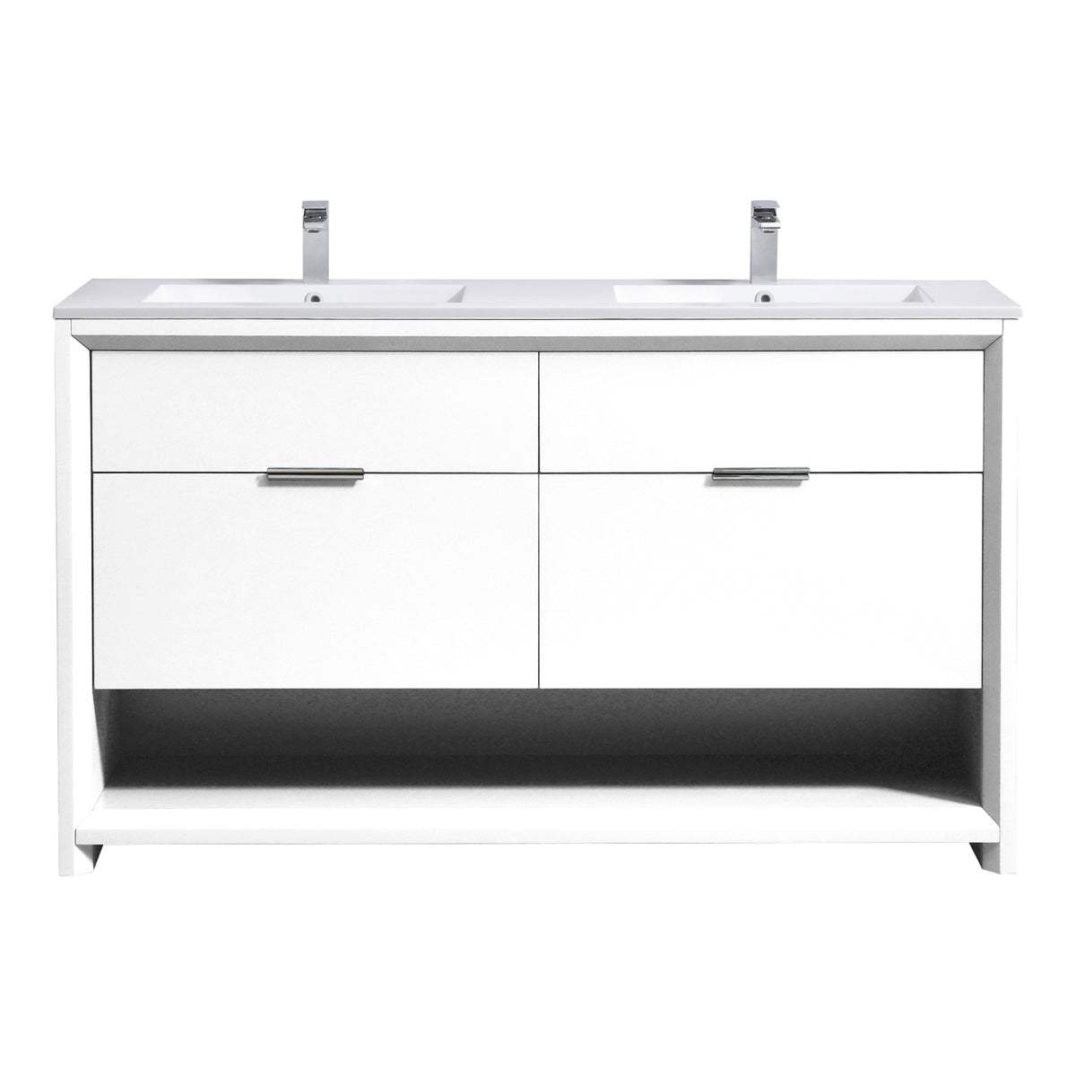 NUDO 60'' Floor Mount Double Sink Modern bathroom Vanity in Gloss White Finish - Floor Model