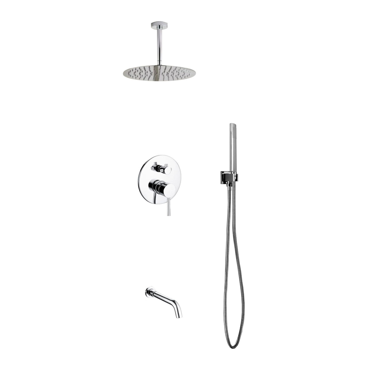 Aqua Rondo Shower Set w/ Ceiling Mount 12" Rain Shower, Handheld and Tub Filler