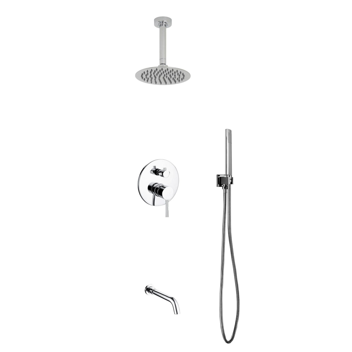 Aqua Rondo Brass Shower Set w/ 8" Ceiling Mount Round Rain Shower, Handheld and Tub Filler
