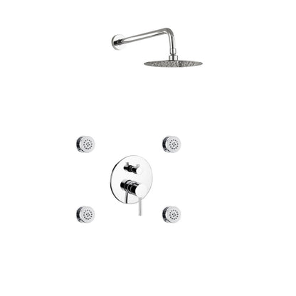 Aqua RONDO Chrome Brass Shower Set w/ 8" Round Rain Shower and 4 Body Jets
