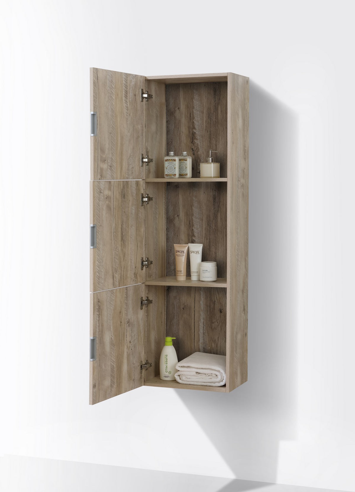 Bliss Nature Wood Bathroom Linen Cabinet w/ 3 Large Storage Areas