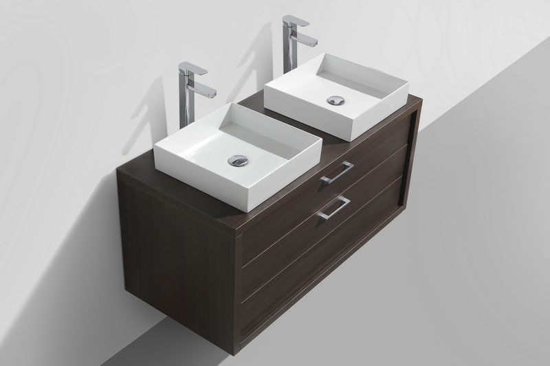 Tucci 48" Gray Oak Wall Mount Double Sink Modern Bathroom Vanity w/ Vessel Sink