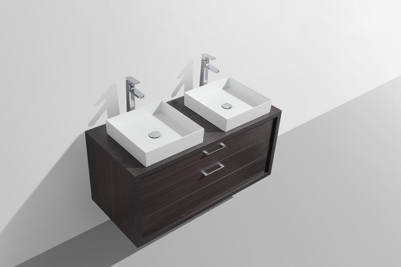 Tucci 48" Dark Gray Oak Wall Mount Double Sink Modern Bathroom Vanity