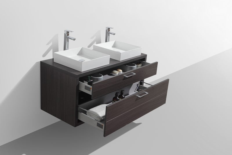 Tucci 48" Dark Gray Oak Wall Mount Double Sink Modern Bathroom Vanity