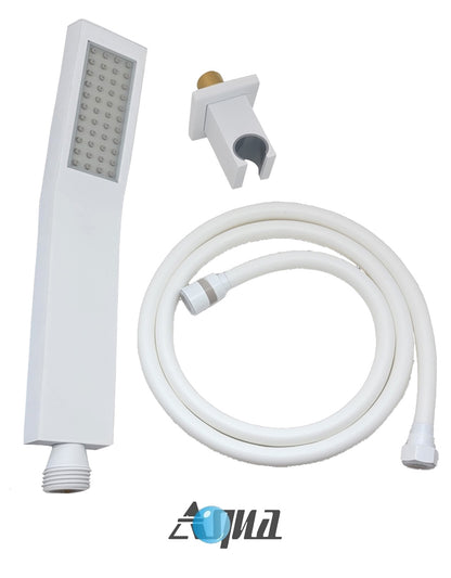 Aqua Piazza White Shower Set w/ 12" Square Rain Shower,  Tub Filler and Handheld