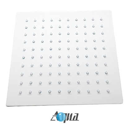 Aqua Piazza White Shower Set w/ 8" Ceiling Mount Square Rain Shower, Handheld and 4 Body Jets