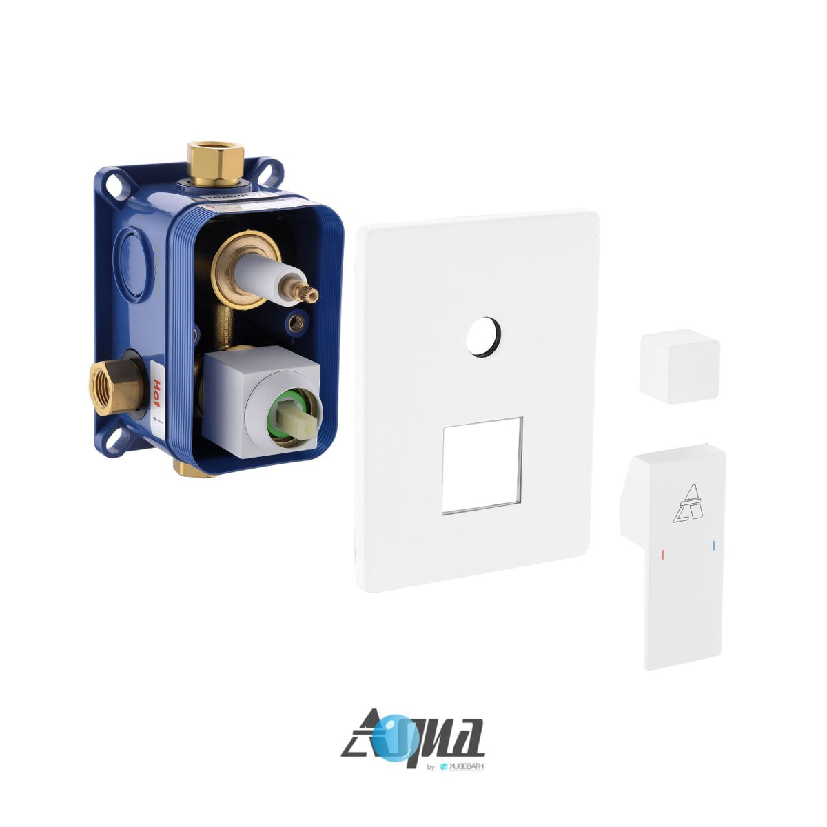Aqua Piazza White Brass Shower Set w/ 8" Square Rain Shower,  4 Body Jets and Handheld